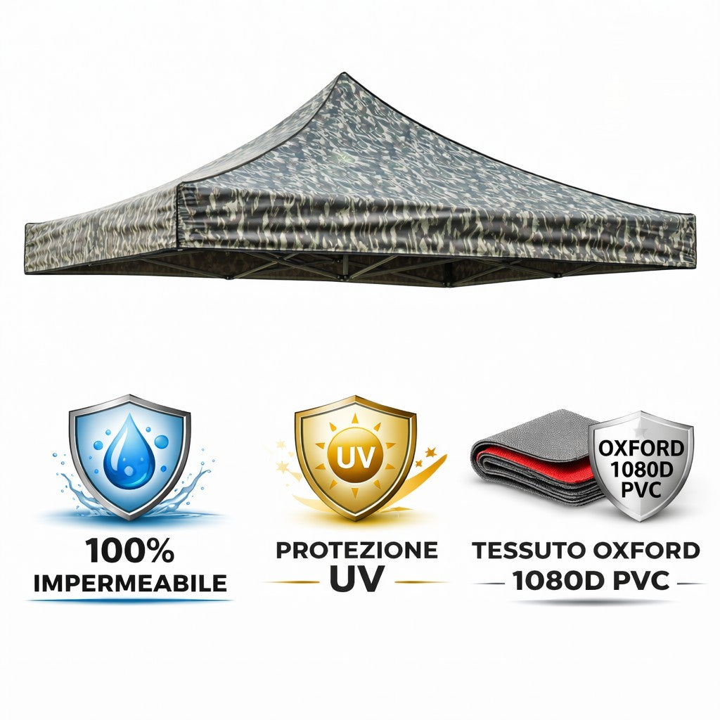 TELO TETTO 3X3 MIMETICO RICAMBIO GAZEBO RIVESTITO PVC MARKET