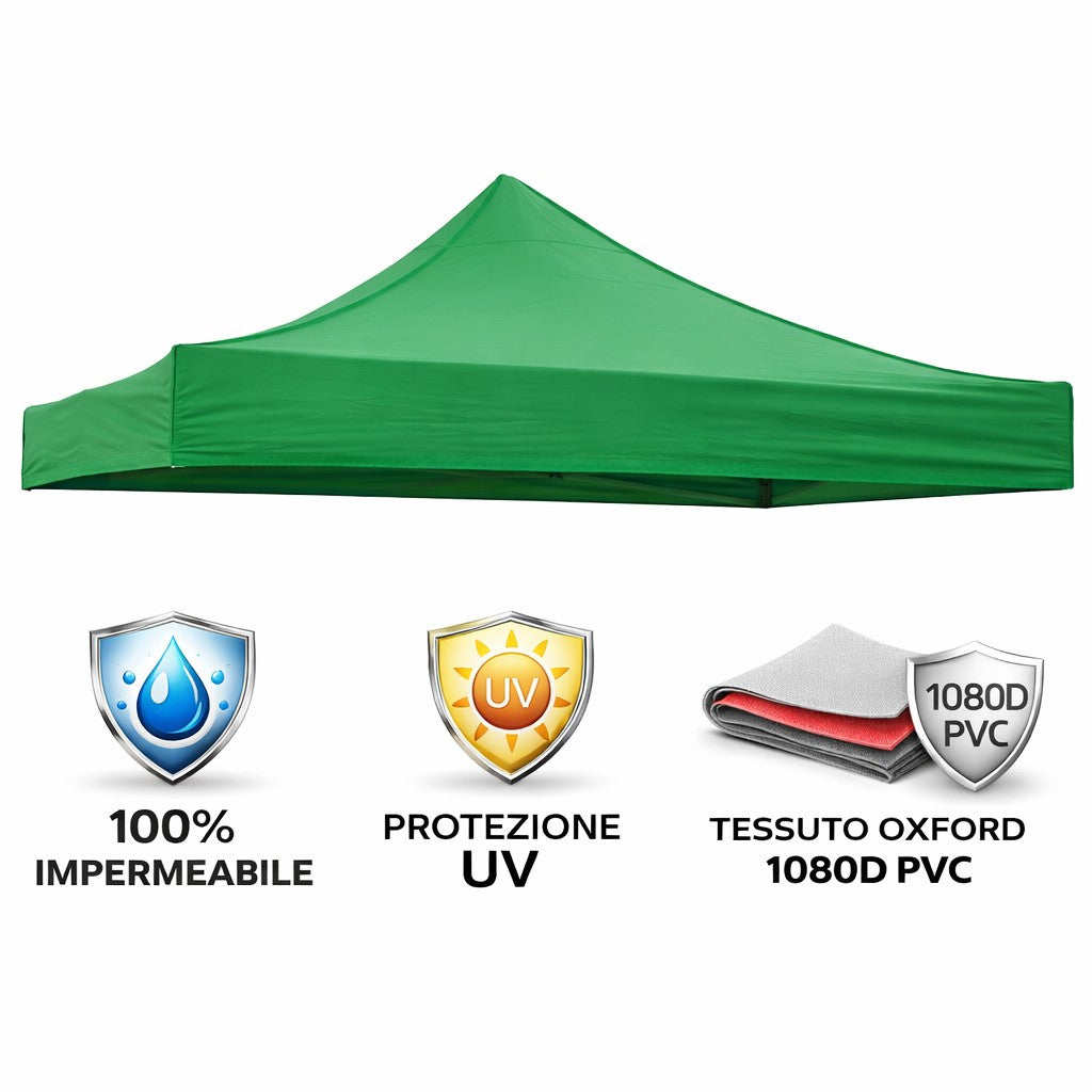 GAZEBO RICHIUDIBILE 3X3 VERDE ACCIAIO 1080D RIVESTITO PVC MARKET