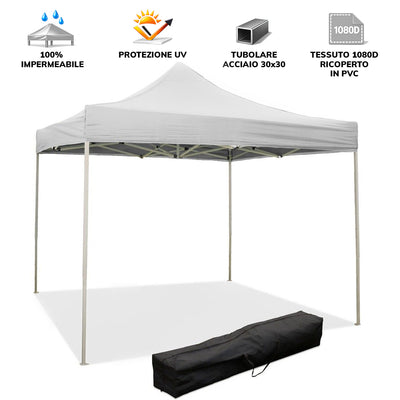 GAZEBO RICHIUDIBILE 2X2 BIANCO ACCIAIO 1080D RIVESTITO PVC MARKET