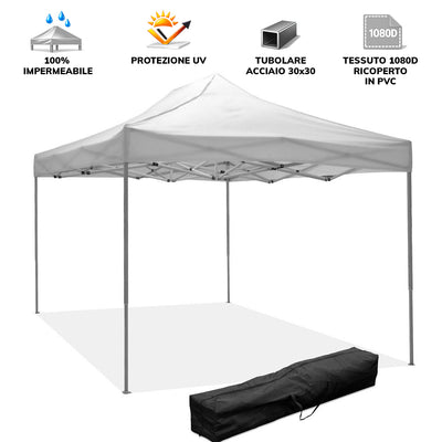GAZEBO RICHIUDIBILE 3X4,5 BIANCO ACCIAIO 1080D RIVESTITO PVC MARKET