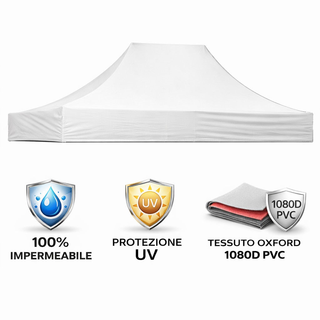 GAZEBO RICHIUDIBILE 3X4,5 BIANCO ACCIAIO 1080D RIVESTITO PVC MARKET