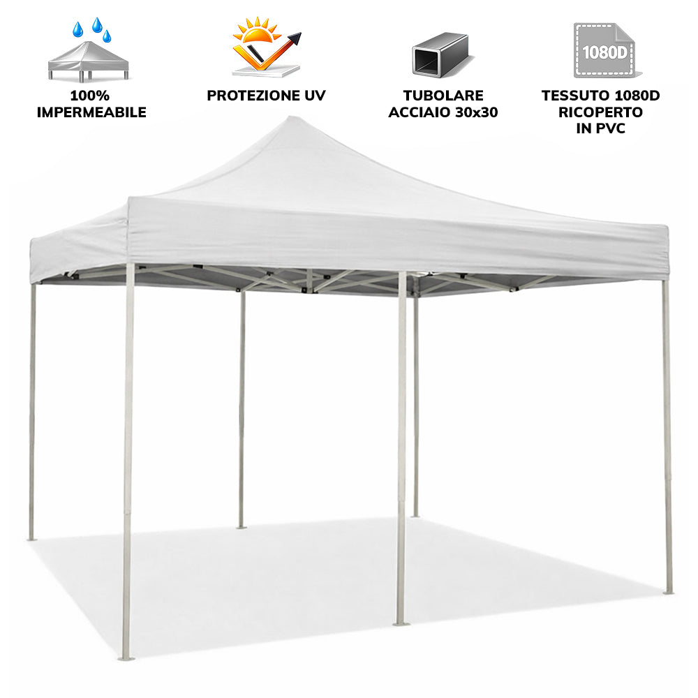 GAZEBO RICHIUDIBILE 3X6 BIANCO ACCIAIO 1080D RIVESTITO PVC MARKET