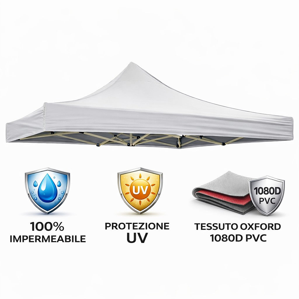 GAZEBO RICHIUDIBILE 3X6 BIANCO ACCIAIO 1080D RIVESTITO PVC MARKET
