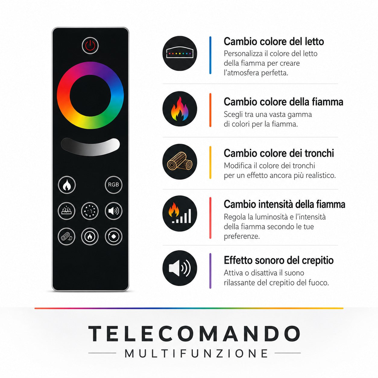Camino elettrico da incasso a parete 3 lati L 150 LED RGB APP BELMONT150