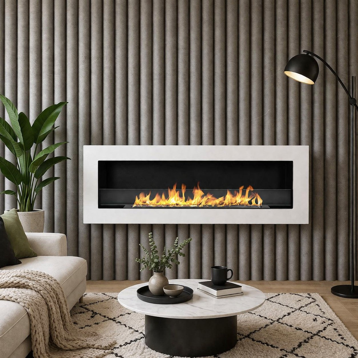 Camino a bioetanolo da incasso parete biocamino 120x40 LIVORNO 120 Bianco