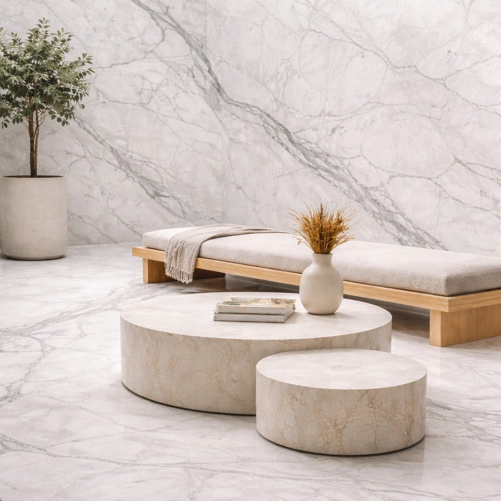 Pannello decorativo effetto marmo gres porcellanato set 6 pz 4,3 mt2 rivestimento murale PVC in UV 120 x 60 Marmo Bianco