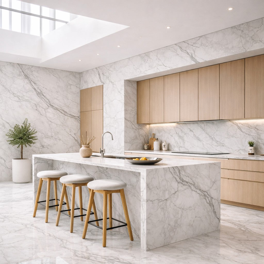 Pannello decorativo effetto marmo gres porcellanato set 6 pz 4,3 mt2 rivestimento murale PVC in UV 120 x 60 Marmo Bianco