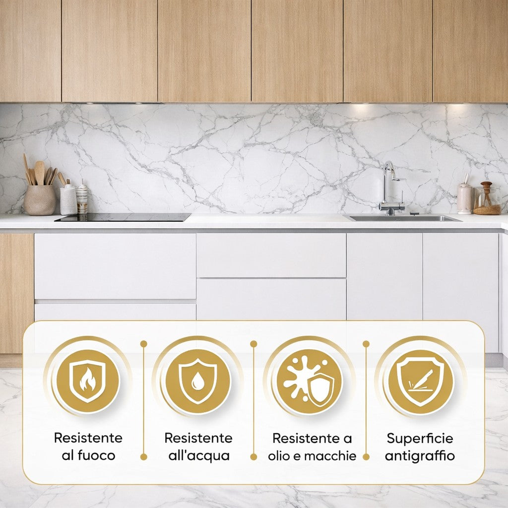 Pannello decorativo effetto marmo gres set 6 pz 4,3 mt2 rivestimento murale PVC in UV 120 x 60 Marmo Bianco Opaco