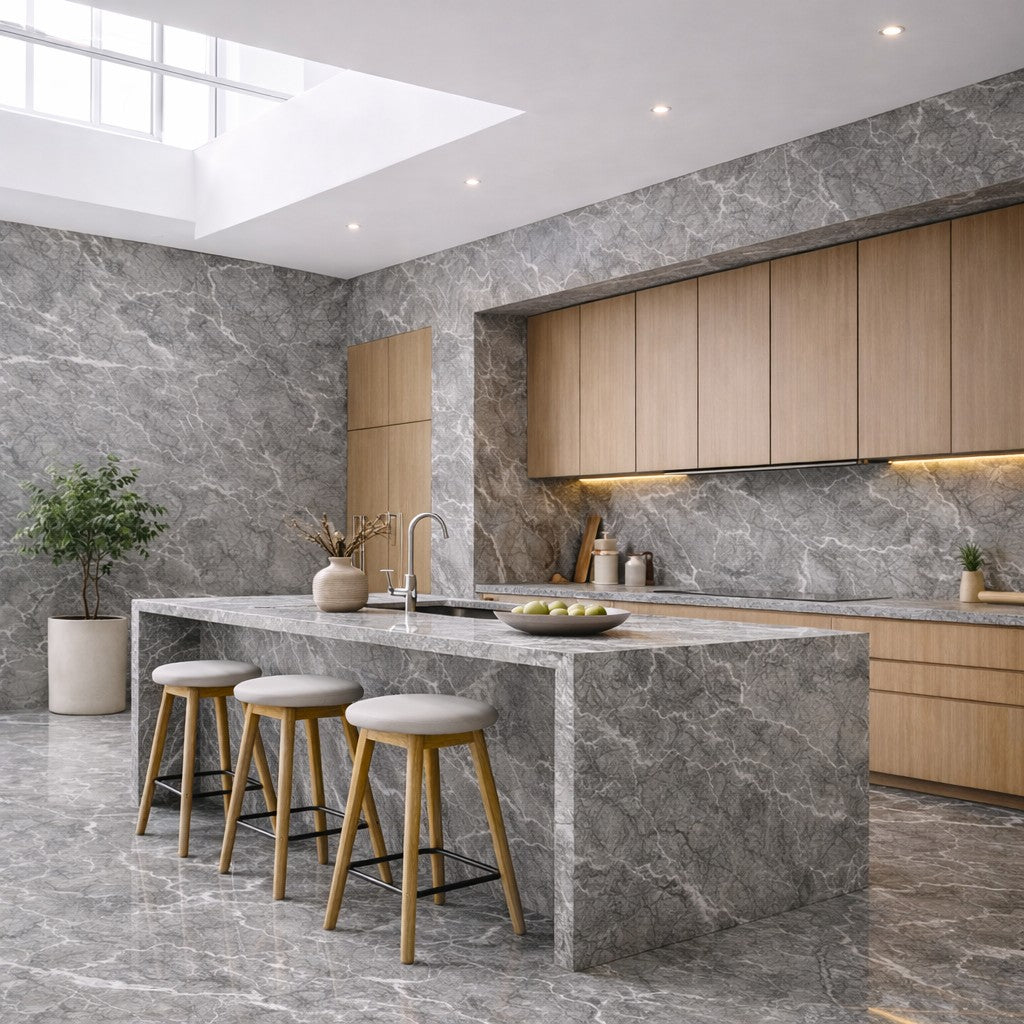 Pannello decorativo effetto marmo gres porcellanato set 6 pz 4,3 mt2 rivestimento murale PVC in UV 120 x 60 Marmo Grigio