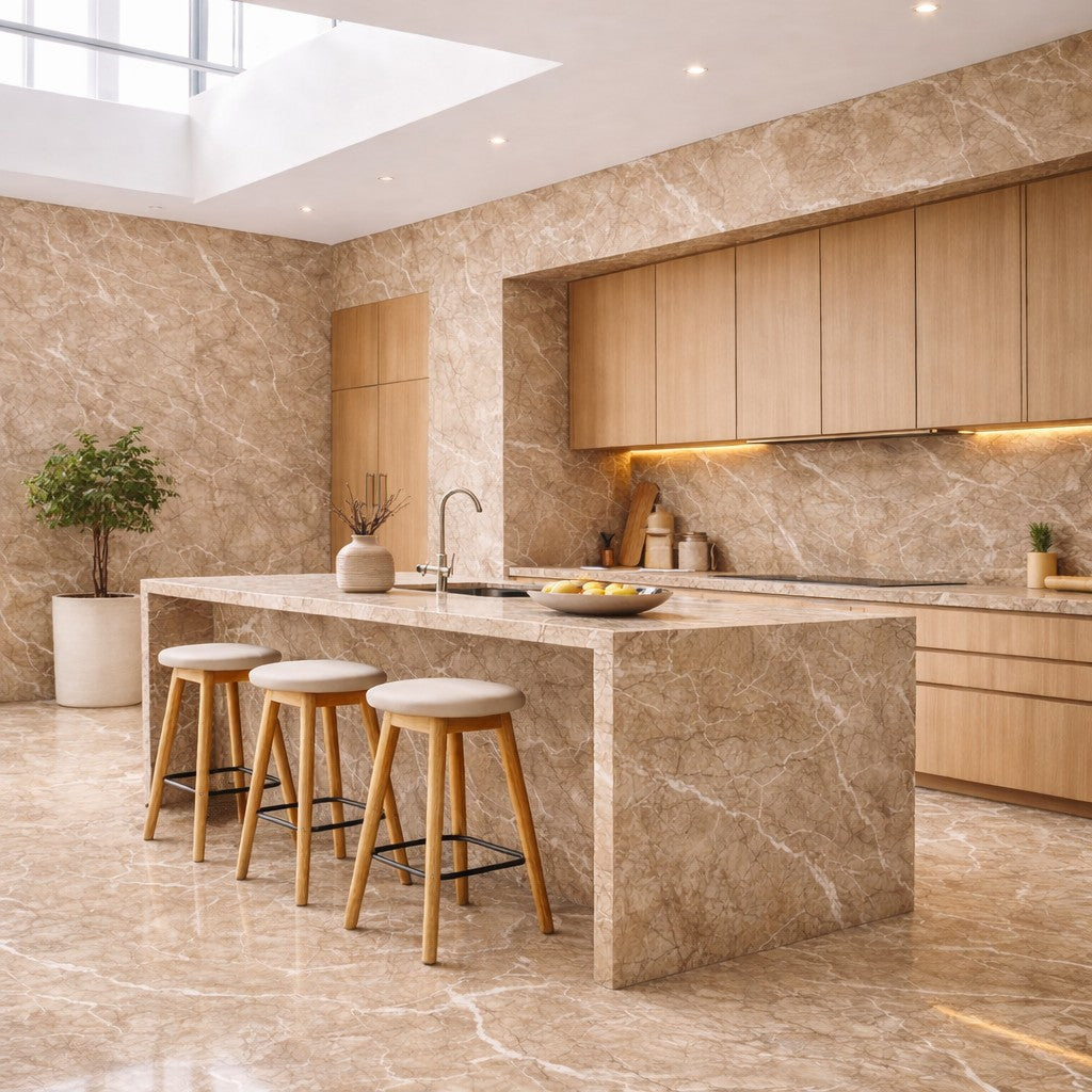 Pannello decorativo effetto marmo gres porcellanato set 6 pz 4,3 mt2 rivestimento murale PVC in UV 120 x 60 Marmo Beige