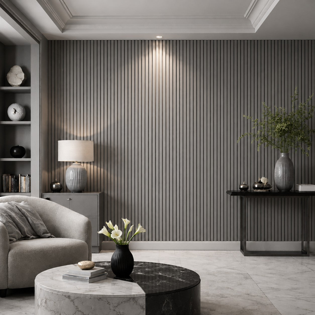 Pannello decorativo in PVC a listelli effetto doghe in legno Set 10 pz 120x30 Rivestimento murale Grigio