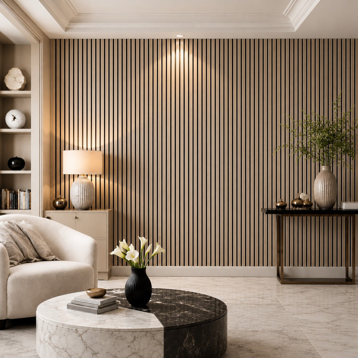 Pannello decorativo acustico fonoassorbente murale in HDF a doghe in legno Set 4 pz 120x60 Rovere