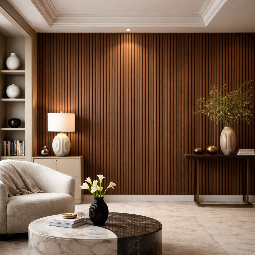Pannello decorativo acustico fonoassorbente murale in HDF a doghe in legno Set 4 pz 120x60 Noce