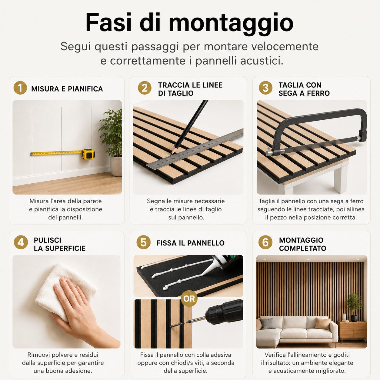 Pannello decorativo acustico fonoassorbente murale in HDF a doghe in legno Set 4 pz 120x60 Bianco