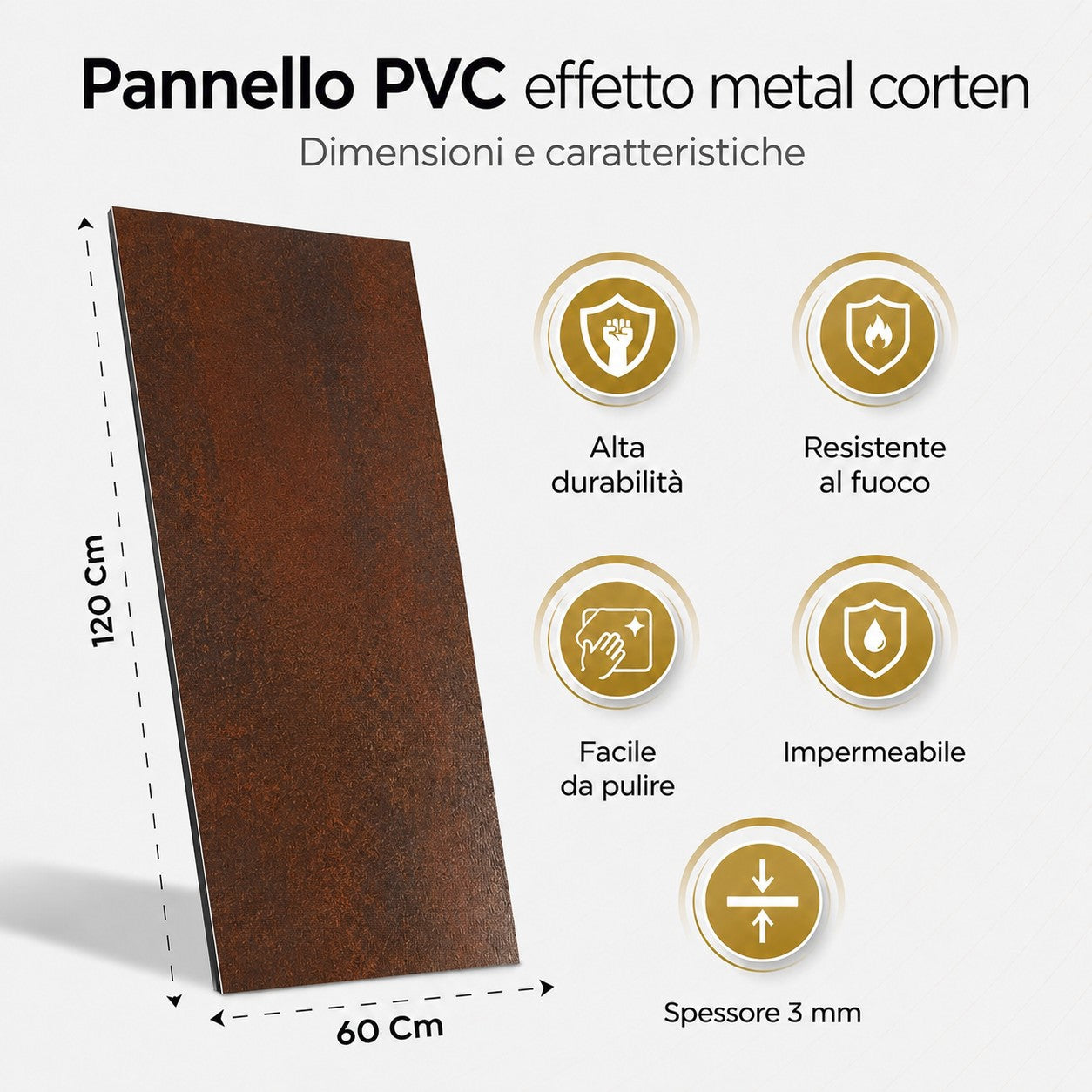 Pannello decorativo effetto metallo Ruggine Corten set 6 pz 120x60 in PVC UV Ultra Slim
