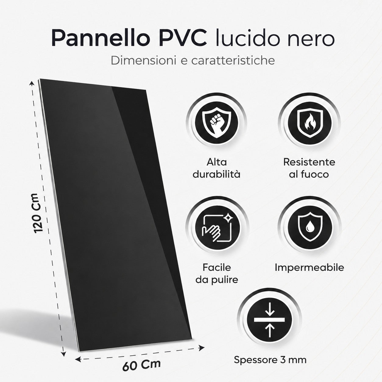 Pannello decorativo effetto specchio specchiato Nero fume' Set 6 pz 120x60 in PVC UV Ultra Slim