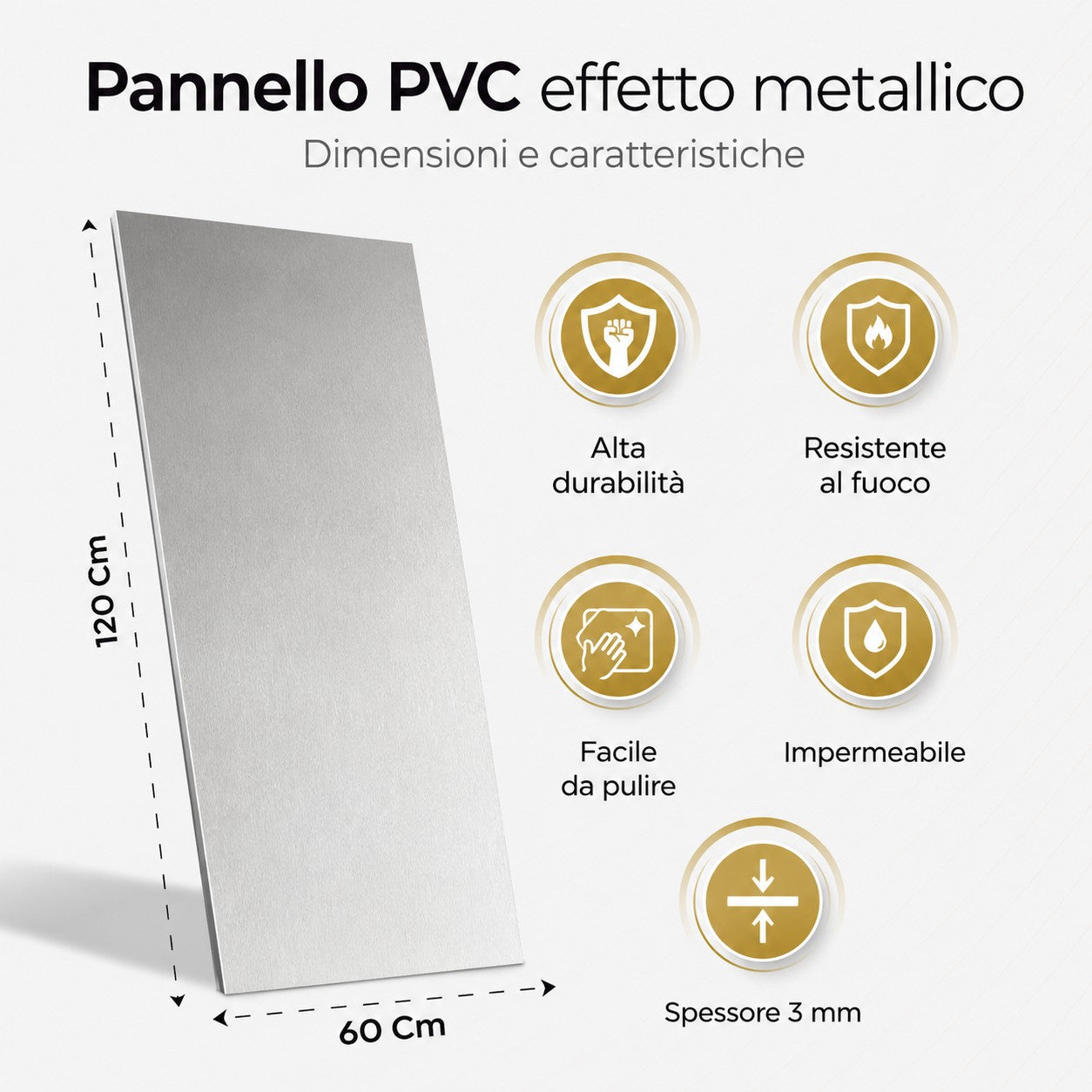 Pannello decorativo effetto metallo Acciaio Inox Set 6 pz 120x60 in PVC UV Ultra Slim