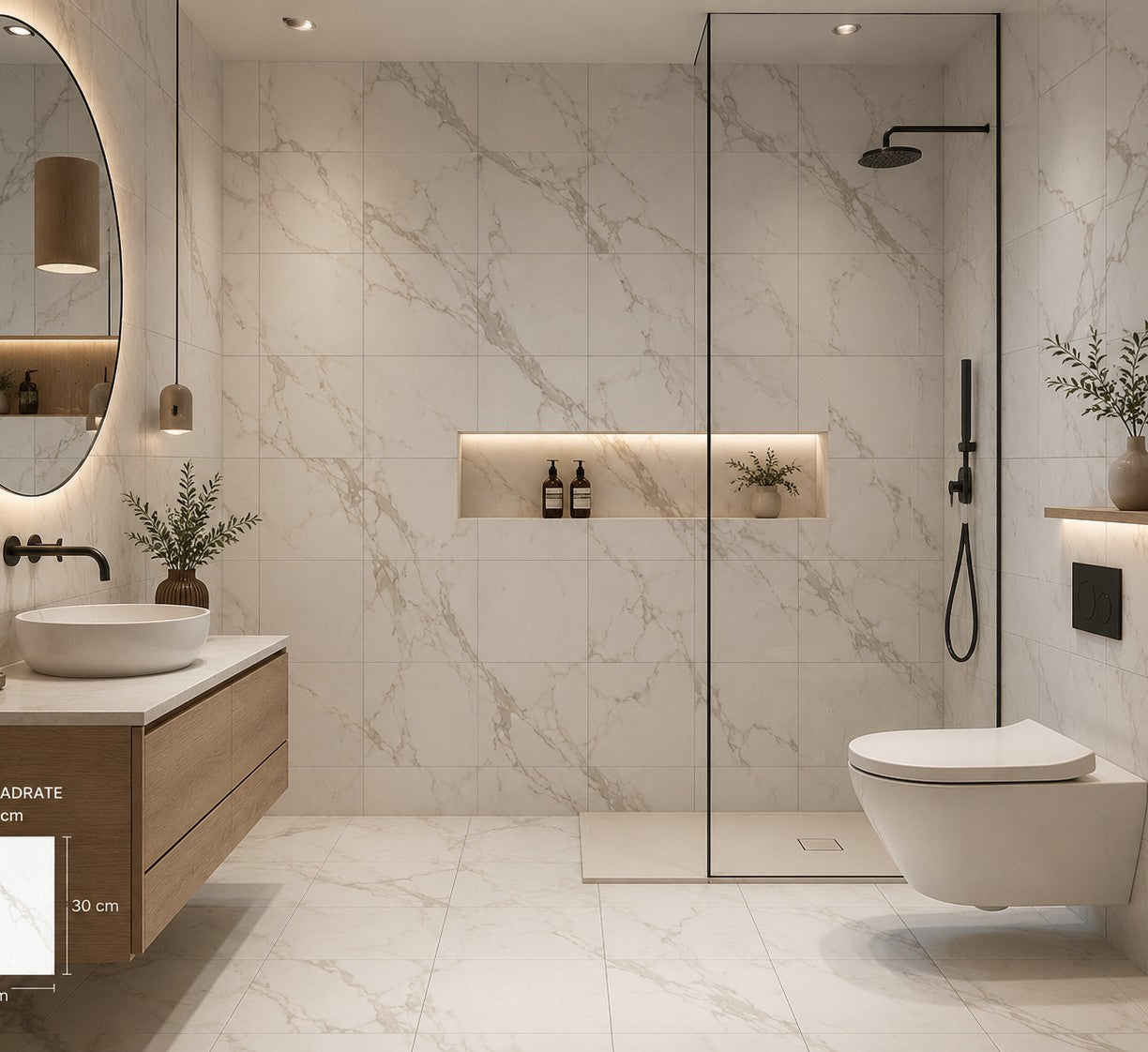 Piastrelle in LTV PVC autoadesive da pavimento parete Set 22 pz 2 mt2 30x30 effetto Marmo Bianco