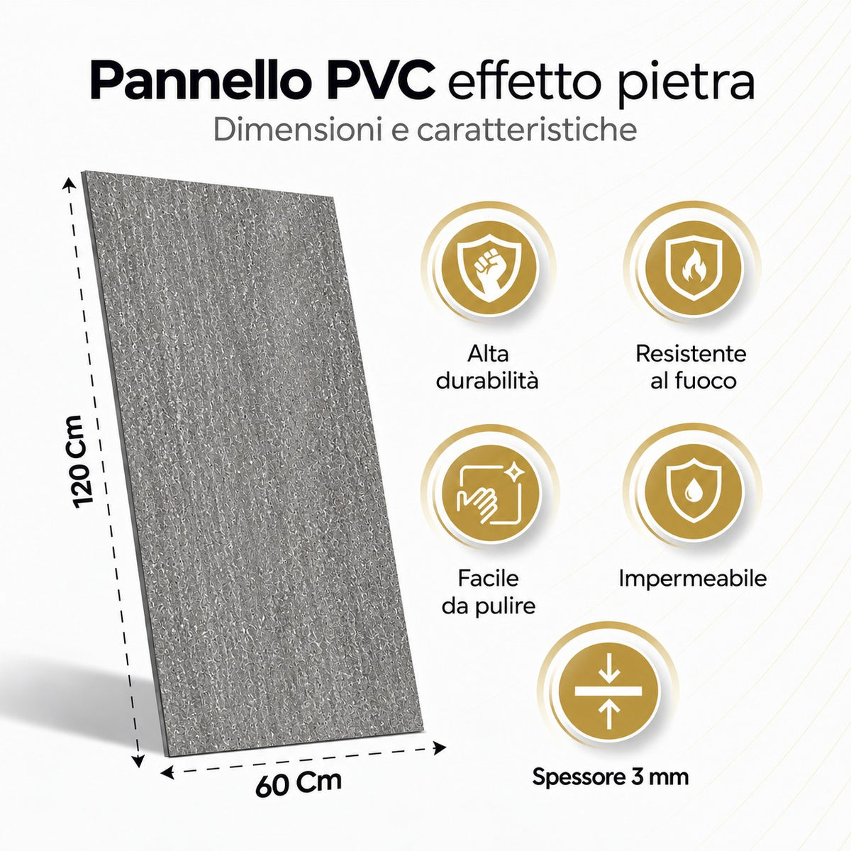 Pannello decorativo effetto pietra gres set 6 pz 4,3 mt2 rivestimento murale PVC in UV 120 x 60 Pietra Cemento