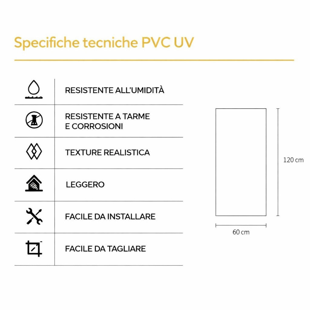 Pannello decorativo effetto pietra gres set 6 pz 4,3 mt2 rivestimento murale PVC in UV 120 x 60 Pietra Cemento