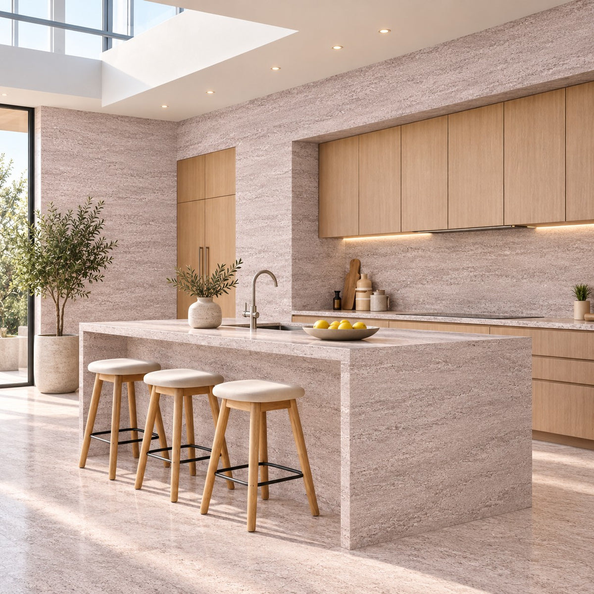 Pannello decorativo effetto pietra travertino gres set 6 pz 4,3 mt2 rivestimento murale PVC in UV 120 x 60 Travertino beige