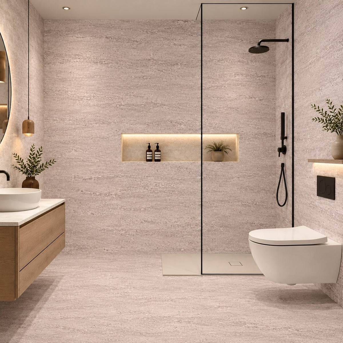 Pannello decorativo effetto pietra travertino gres set 6 pz 4,3 mt2 rivestimento murale PVC in UV 120 x 60 Travertino beige
