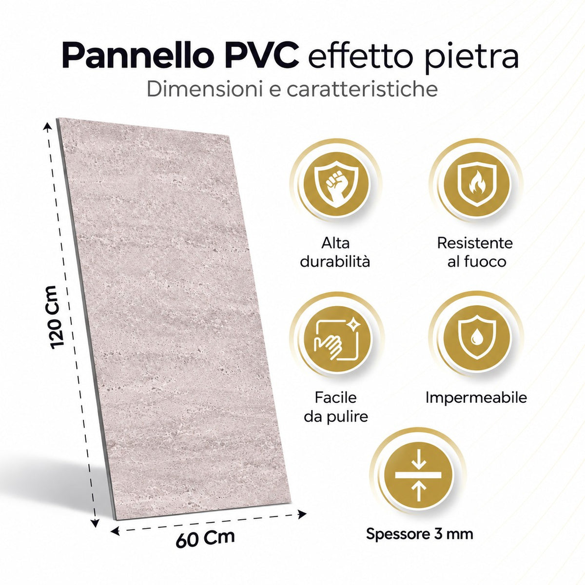 Pannello decorativo effetto pietra travertino gres set 6 pz 4,3 mt2 rivestimento murale PVC in UV 120 x 60 Travertino beige