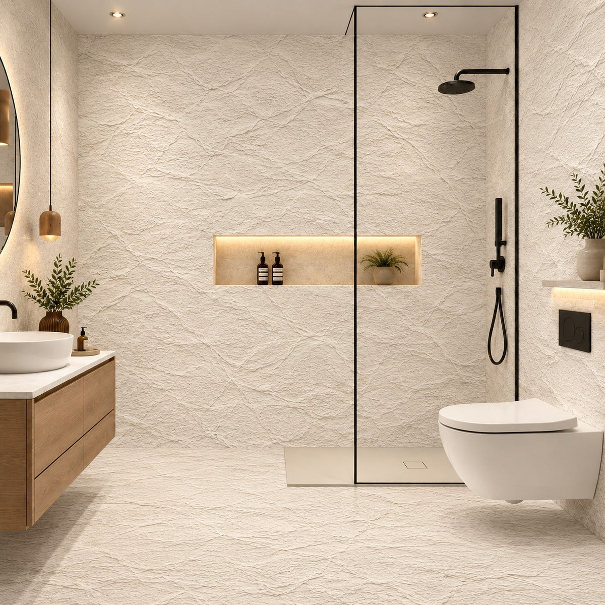 Pannello decorativo effetto pietra gres set 6 pz 4,3 mt2 rivestimento murale PVC in UV 120 x 60 Pietra Bianco Leccese