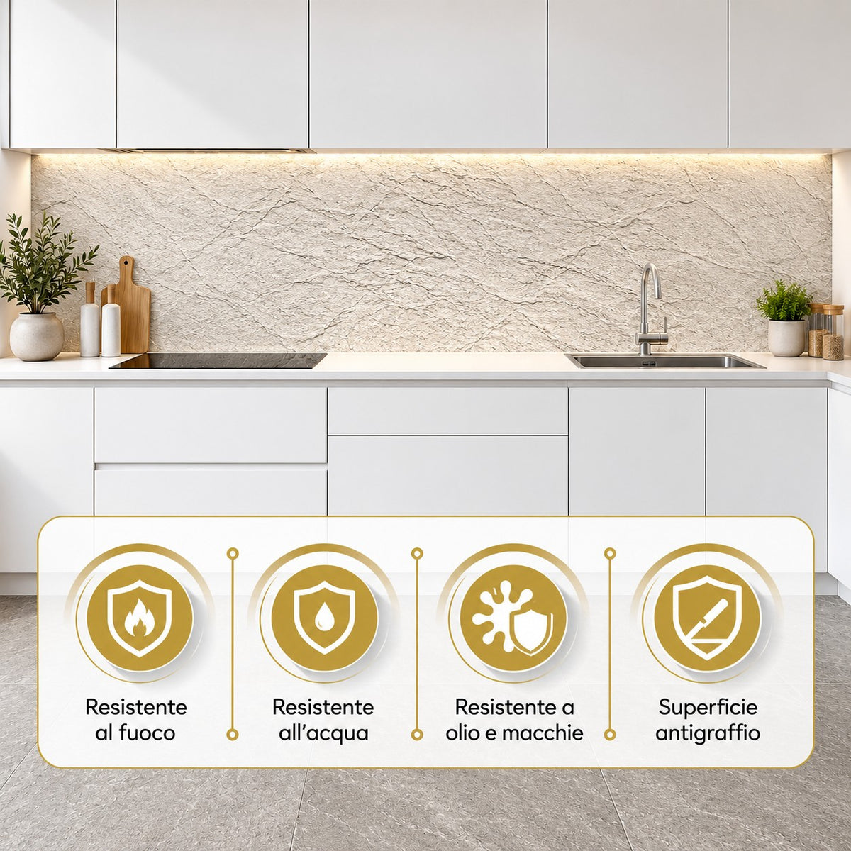 Pannello decorativo effetto pietra gres set 6 pz 4,3 mt2 rivestimento murale PVC in UV 120 x 60 Pietra Bianco Leccese