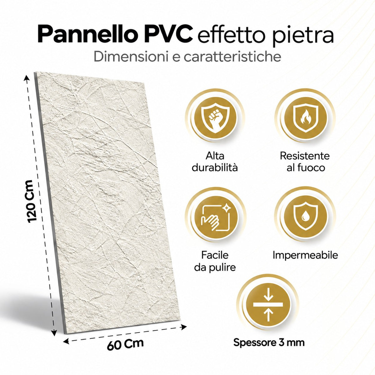 Pannello decorativo effetto pietra gres set 6 pz 4,3 mt2 rivestimento murale PVC in UV 120 x 60 Pietra Bianco Leccese