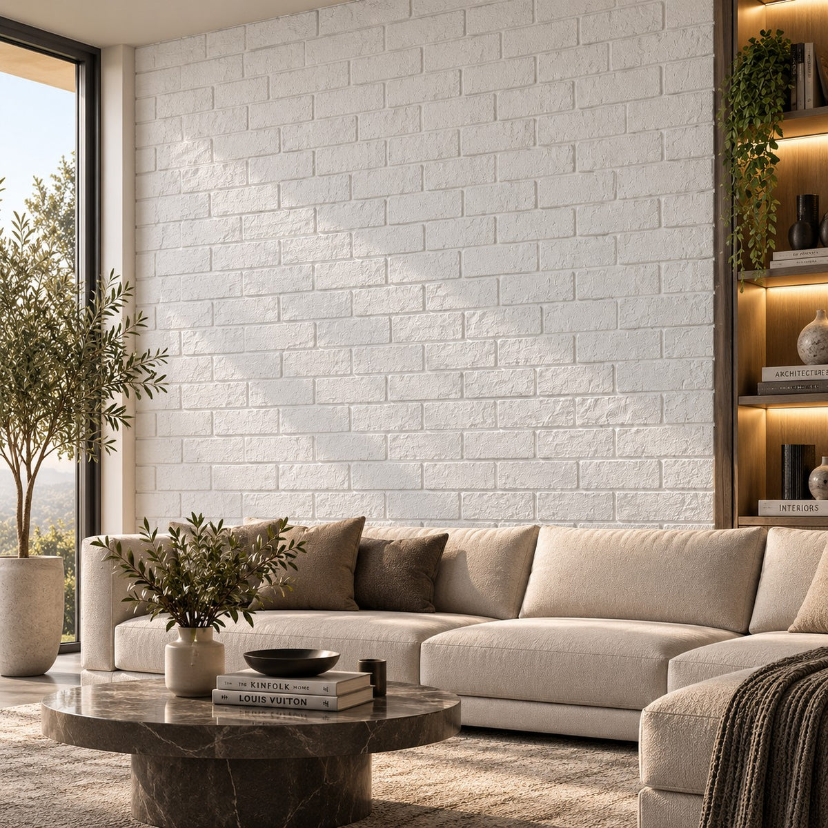 Pannello decorativo effetto pietra mattoni bianchi 3D set 12 pz 8,6 mt2 rivestimento murale in PU 120 x 60 x 2,5 Brick Bianco