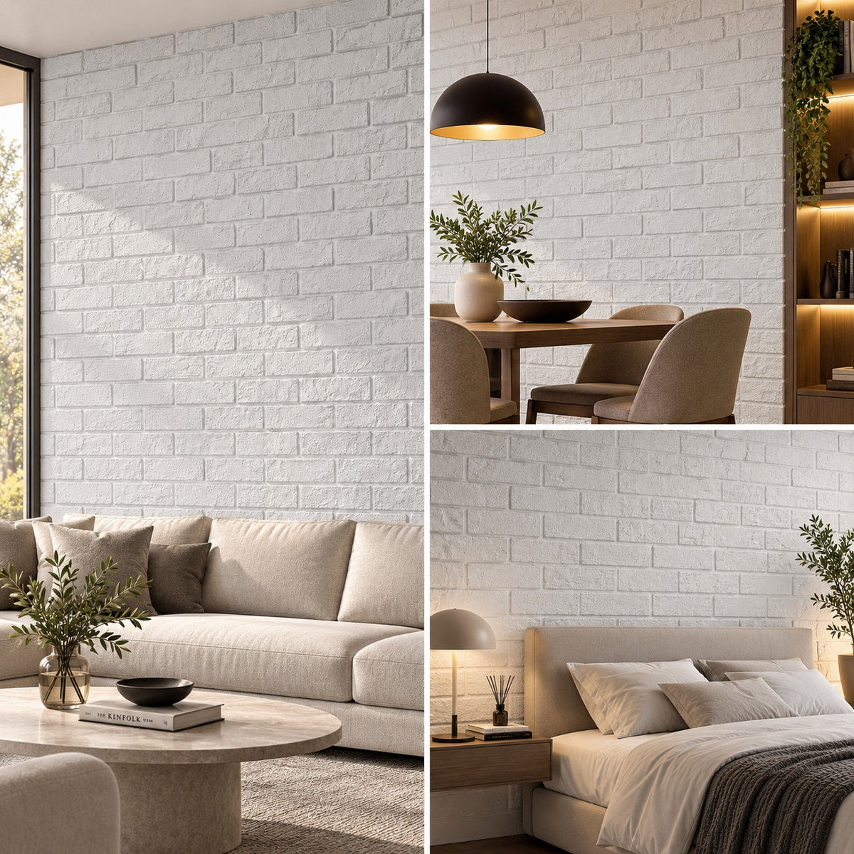Pannello decorativo effetto pietra mattoni bianchi 3D set 12 pz 8,6 mt2 rivestimento murale in PU 120 x 60 x 2,5 Brick Bianco