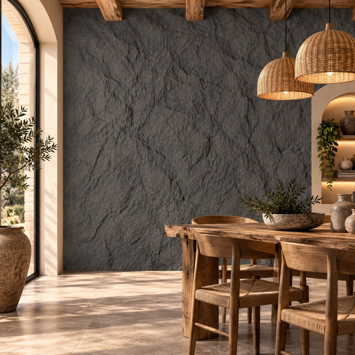 Pannello decorativo effetto roccia pietra 3D set 10 pz 7,2 mt2 rivestimento murale in PU 120 x 60 x 1,6 Grigio Ossidiana