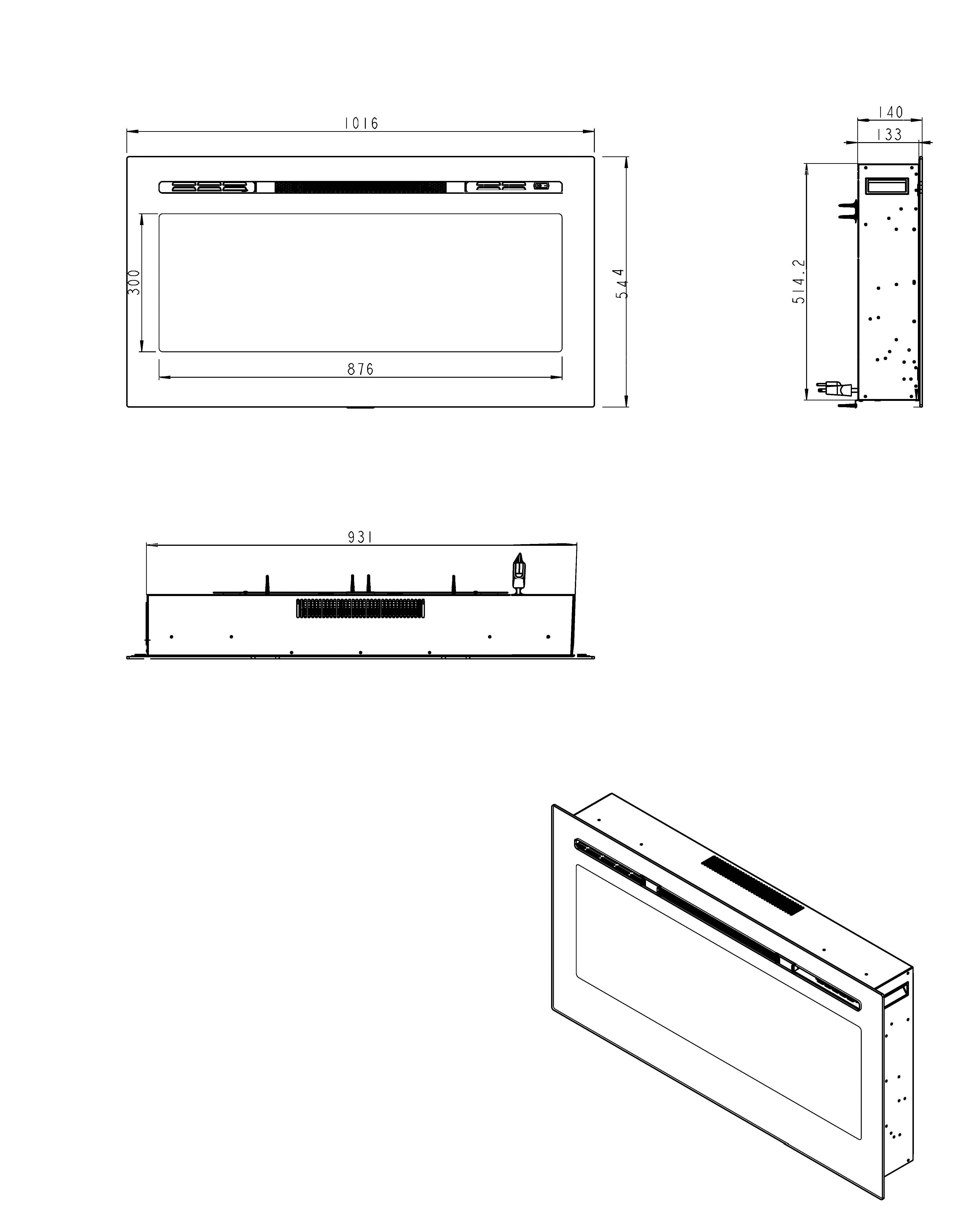 CAMINO ELETTRICO DA PARETE/INCASSO CHICAGO  L101,6 x P14 x H54,6