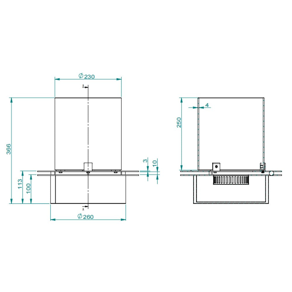 BRUCIATORE TONDO A INCASSO ACCIAIO INOX 3  LT D.35 CON VETRI