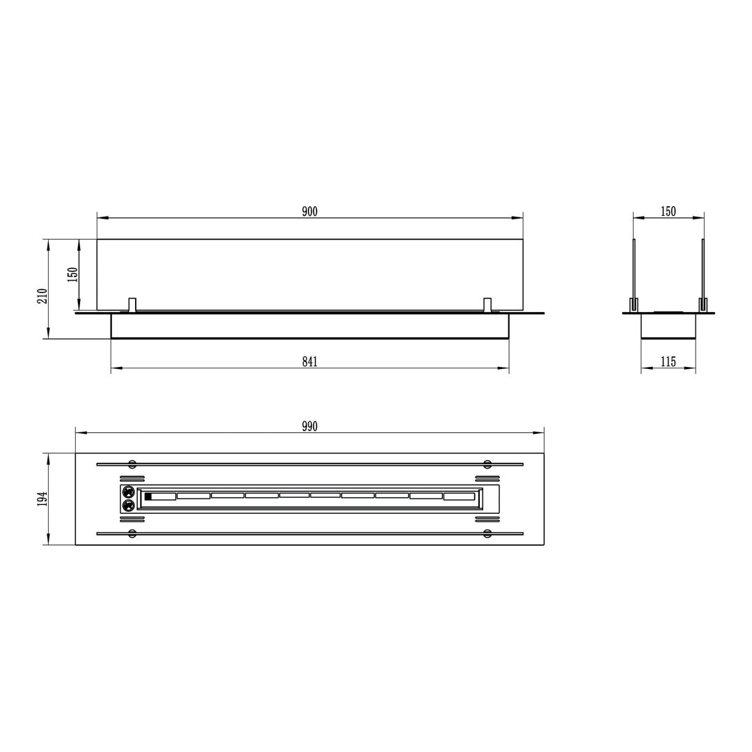 BRUCIATORE INCASSO ACCIAIO INOX 100 CM CON VETRI