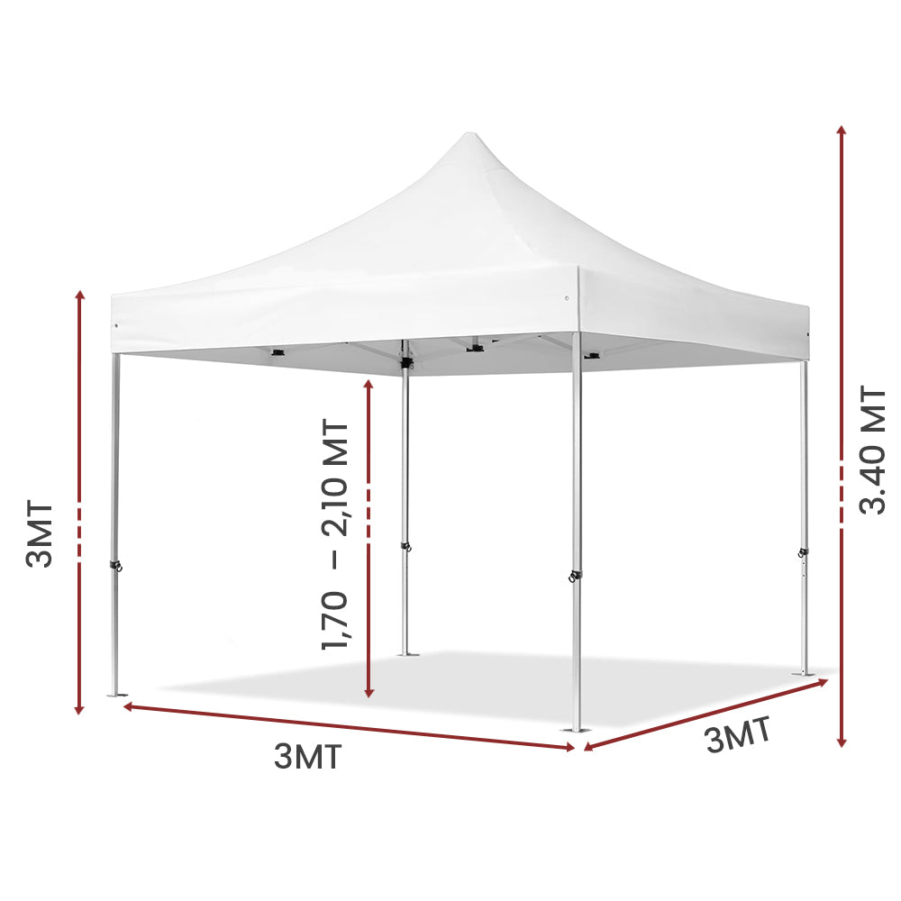 GAZEBO RICHIUDIBILE 3X3 BIANCO ALLUMINIO 1680D RIVESTITO PVC MARKET-PRO