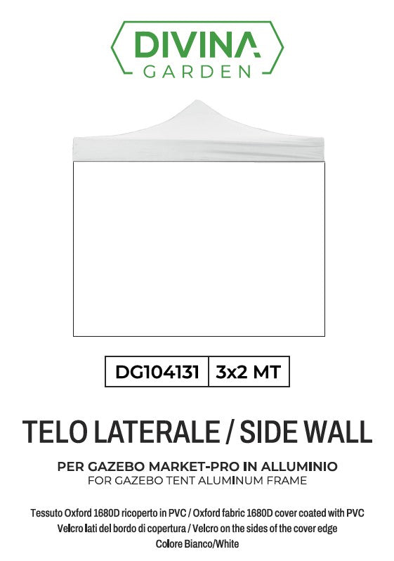 TELO LATERALE 3X2 BIANCO 1680D RIVESTITO PVC MARKET-PRO