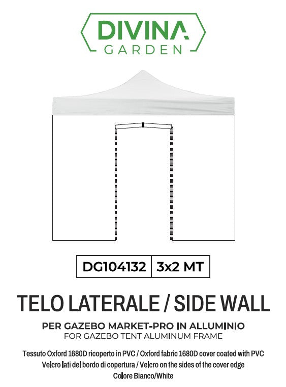 TELO LATERALE 3X2 BIANCO CON PORTA 1680D RIVESTITO PVC MARKET-PRO