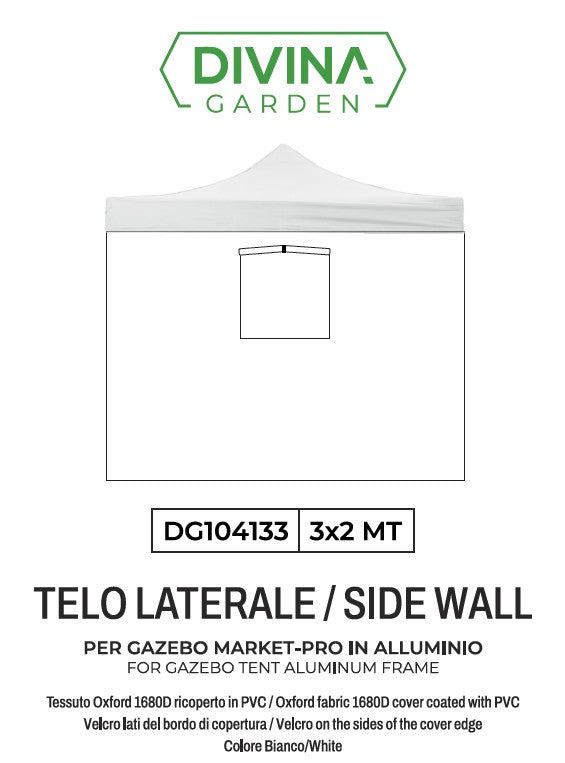 TELO LATERALE 3X2 BIANCO CON FINESTRA 1680D RIVESTITO PVC MARKET-PRO