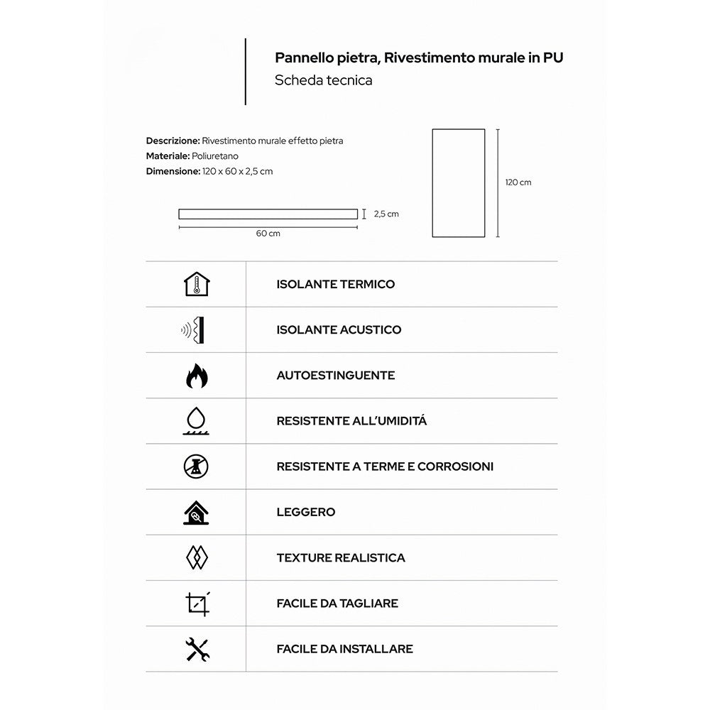 Pannello decorativo effetto pietra graffiata 3D set 12 pz 8,6 mt2 rivestimento murale in PU 120 x 60 x 2,5 Bianco Alabastro