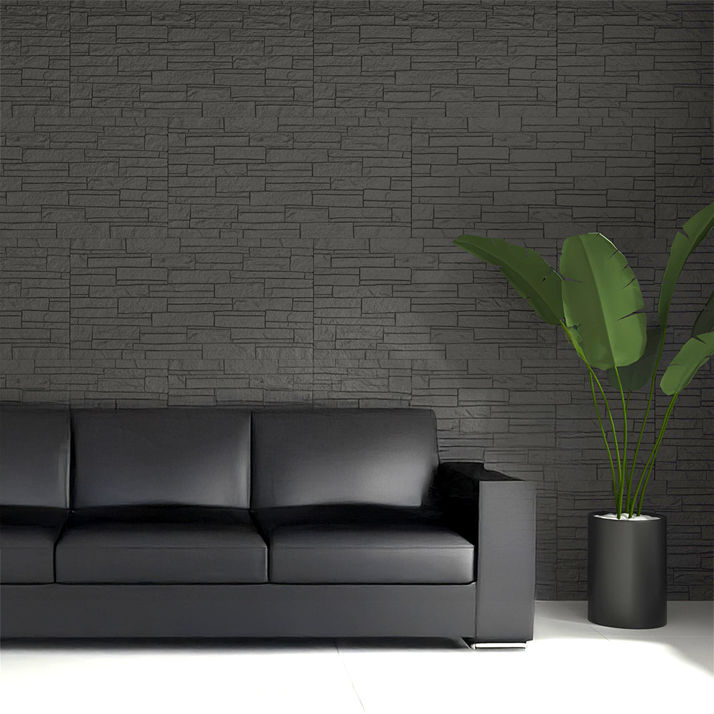 Pannello decorativo effetto pietra mattoni 3D set 12 pz 8,6 mt2 rivestimento murale in PU 120 x 60 x 2,5 Grigio Ardesia