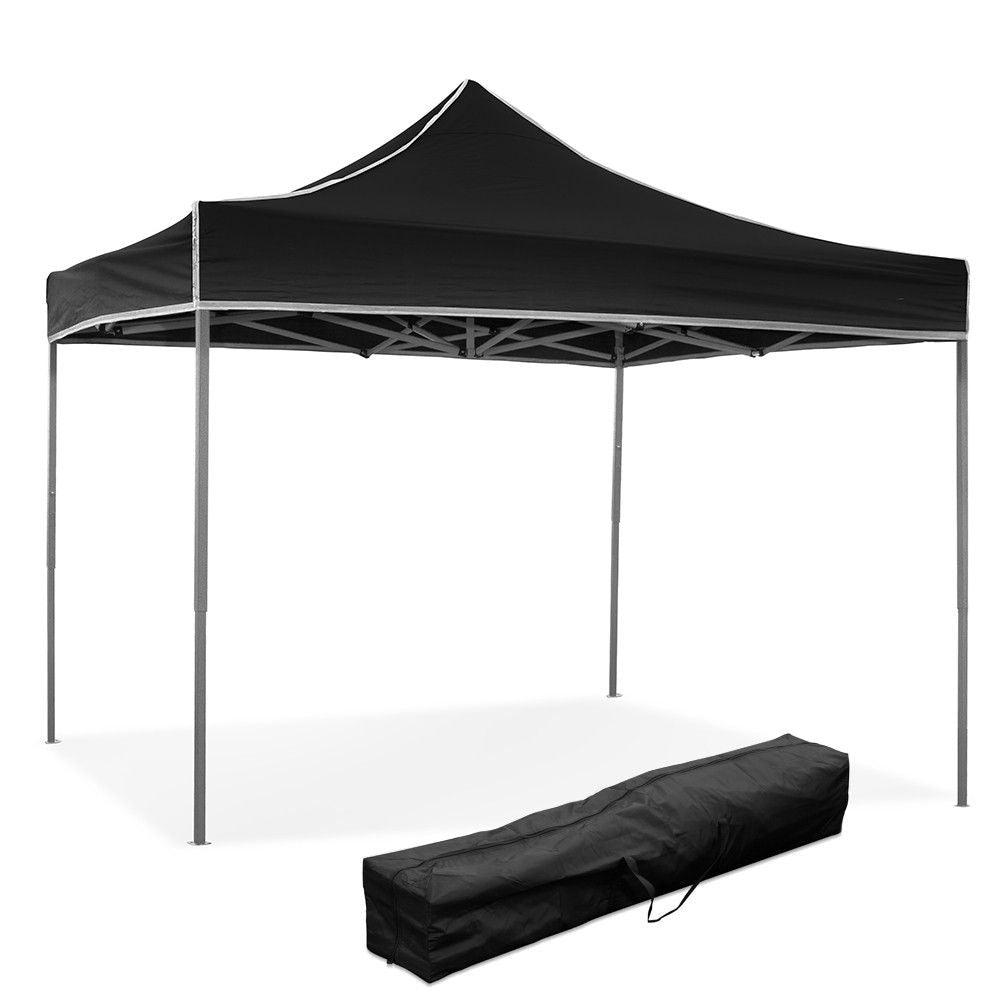 GAZEBO RICHIUDIBILE 3X3 NERO ACCIAIO 1080D RIVESTITO PVC MARKET