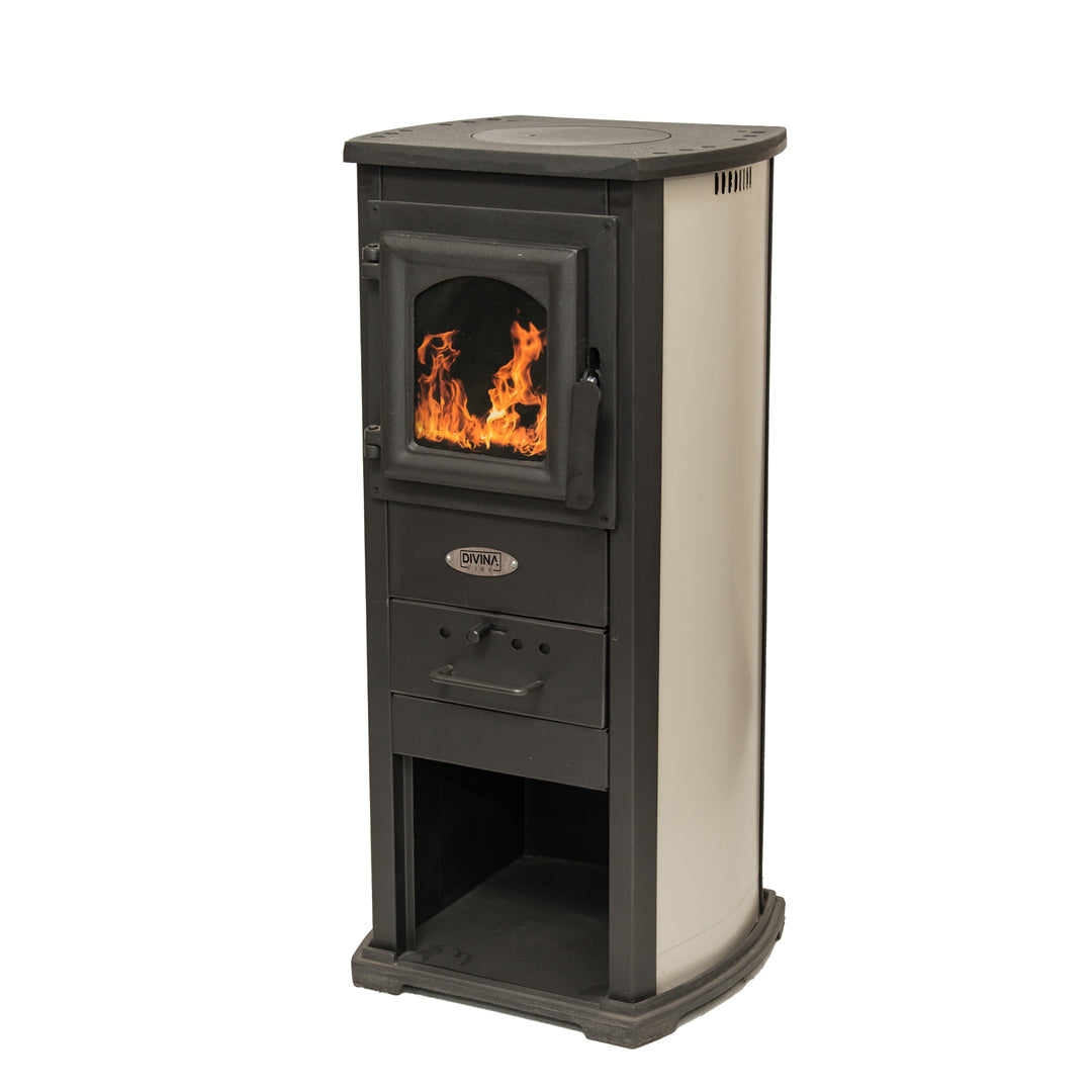 Stufa a legna in ghisa NATALYA 6,1 KW L 43 x P 33 x H 90 Beige