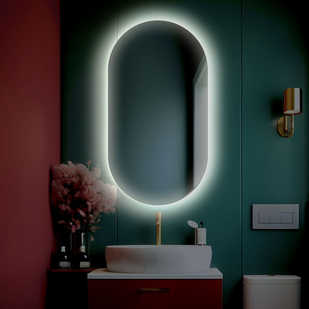 divina home specchio da bagno ovale retroilluminato specchiera reversibile olivia led 50x100 ean 8056157809517